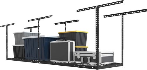 FLEXIMOUNTS 2x8 Garage Storage Rack - Heavy-Duty Adjustable Overhead System | 400lbs Capacity, Black