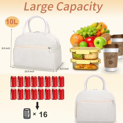 Coobiiya Corduroy Lunch Bag - Insulated Tote for Men & Women | Large Capacity Cooler for Work & Travel