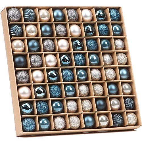 Mini Christmas Ball Ornaments 1.18 Inch 64-Pack Stone Blue Champagne - Holiday Decor