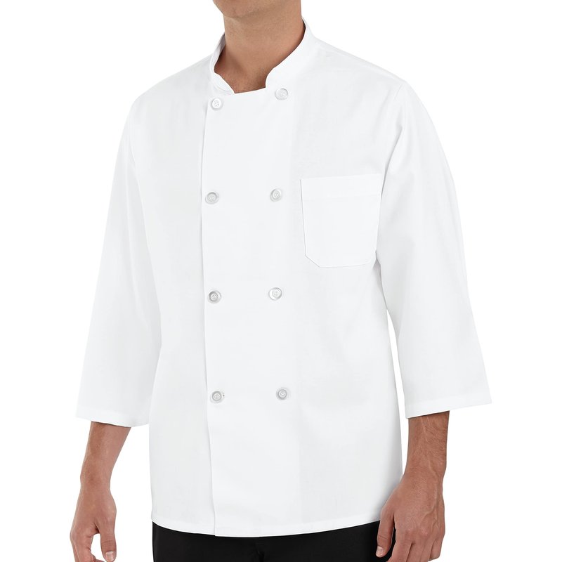 Chef Designs mens 3/4 Sleeve Coat chefs jackets, White, Small US