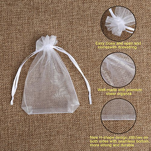 Hopttreely 100PCS White Organza Gift Bags with Drawstring 4x4.72 Inch