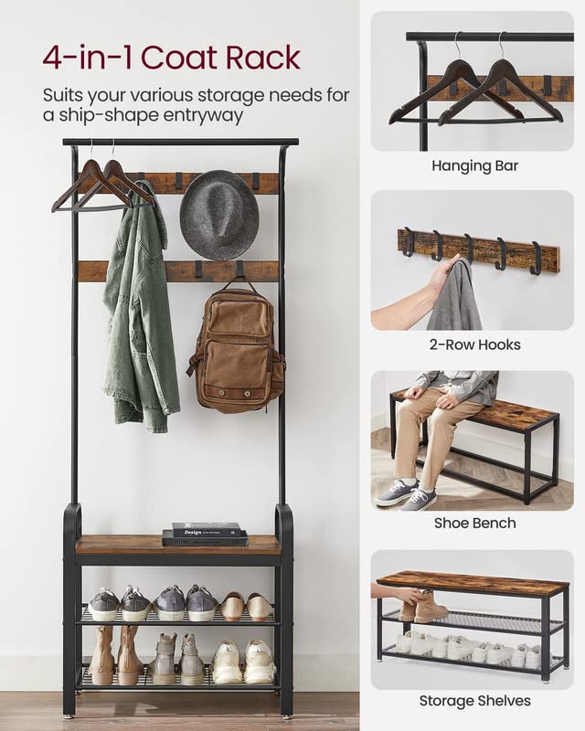4-in-1 Hall Tree with Shoe Bench, Coat Rack and Storage Shelves