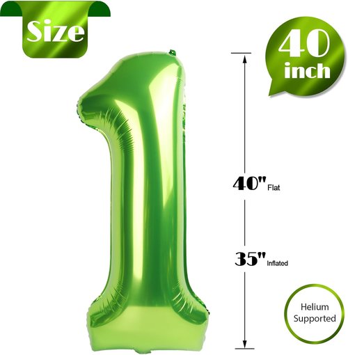 40-Inch Light Green Number 1 Balloon - Perfect First Birthday Decoration for Girls