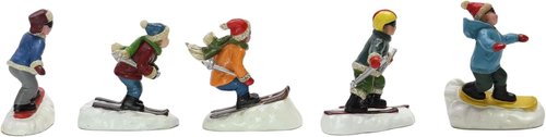 Moments In Time Christmas Village Set - Hand-Painted Skiing & Snowboarding Figures | 5 Polyresin Holiday Decor