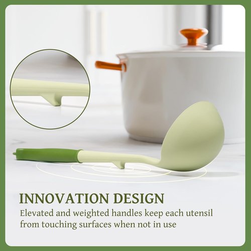 Kikcoin 43Pcs Kitchen Utensils Set - Heat Resistant Silicone Cooking Tools | Dishwasher Safe, Avocado Green