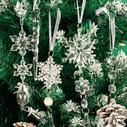 18-Piece Clear Acrylic Christmas Tree Ornaments - Snowflake & Icicle Set