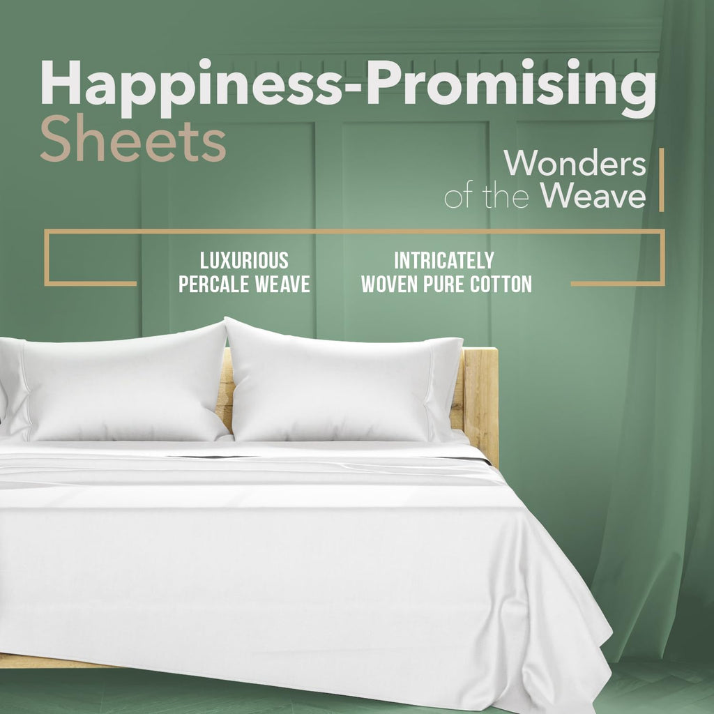 Texas Linen Co. King Size Organic Cotton Percale Sheets - Soft & Cooling 4-Piece White Set | GOTS Certified