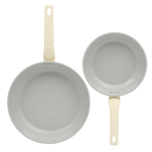 Gibson Home Barnsdall 2 Piece 8 & 10 Inch Aluminum Fry Pan Cookware Non-Toxic Ceramic Non Stick Frying Pan, Kitchen Egg Pan, Omelet Pan, Always Pan, Pots and Pans, Linen White, Induction Safe