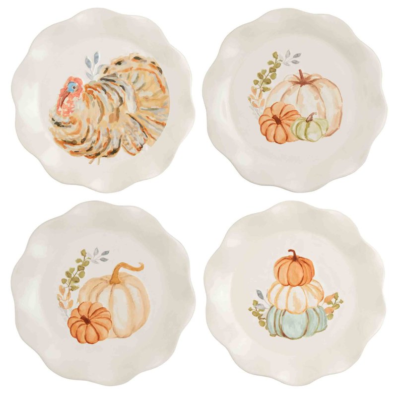 Mud Pie Thanksgiving Salad Plate, Pumpkins, 8" dia, 1 pc. only