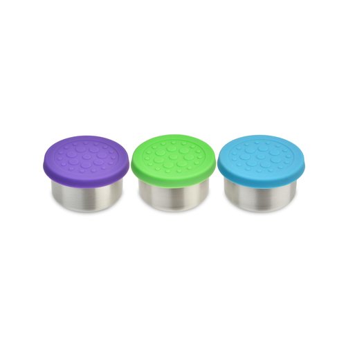 LunchBots 1.5 oz Stainless Steel Dressing Container for Condiments, Dips, Snacks, Dipping Sauce Cups with Silicone Lid, Fits in Lunch Bags and Bento Boxes – Set of 3 (Floral)