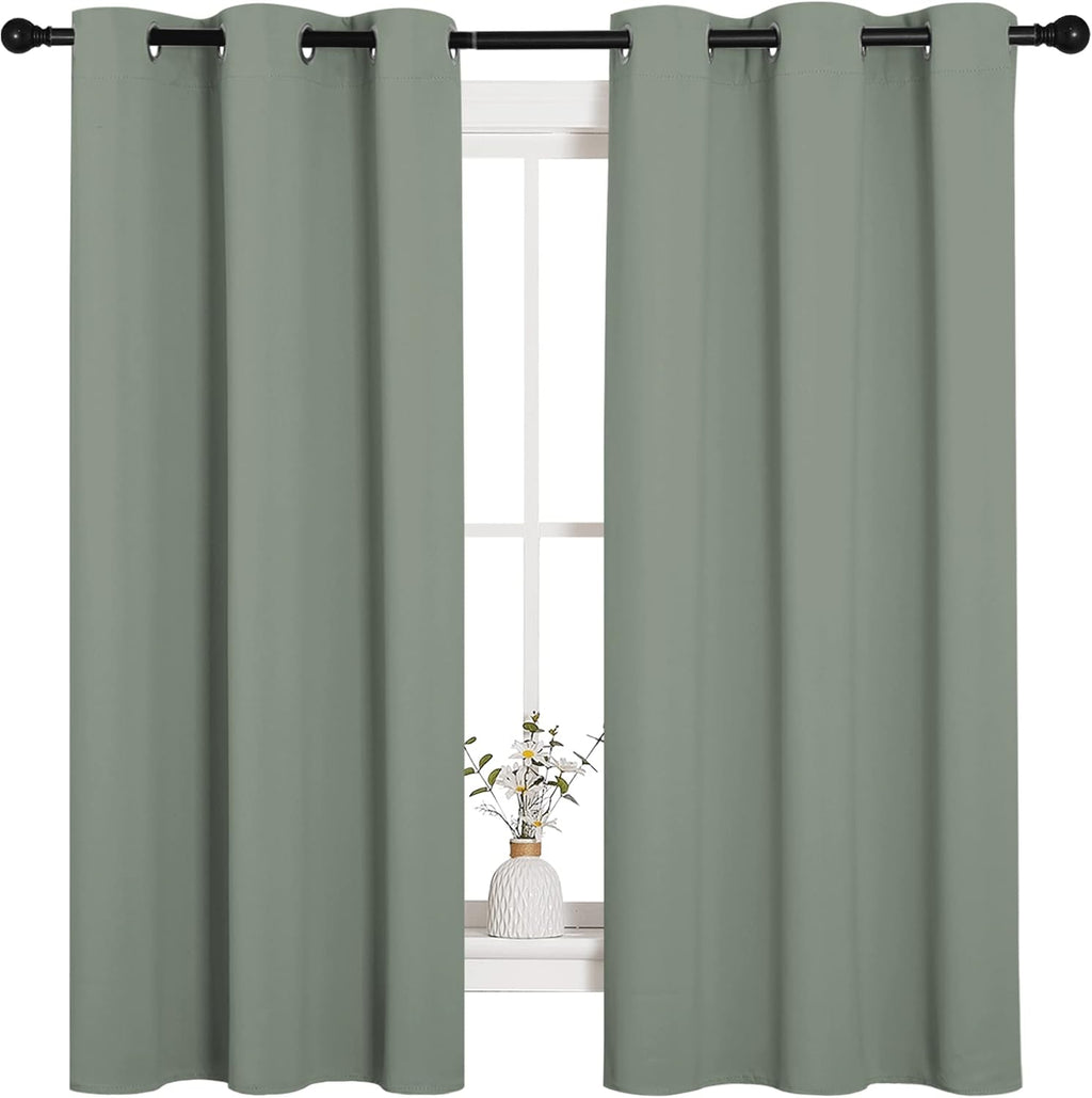 NICETOWN Blackout Curtains - Thermal Insulated Grommet Top Drapes for Nursery | Greyish Green, 42 x 63 Inches