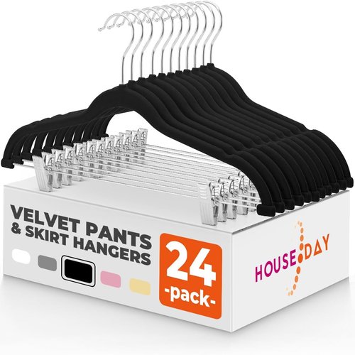HOUSE DAY Black Velvet Hangers - 60 Pack Premium Non-Slip Clothes Hangers with Adjustable Clips
