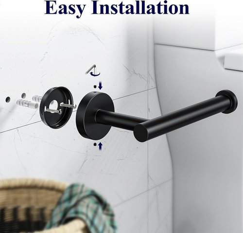 Kitsure Toilet Paper Holder - Sturdy Matte Black Wall-Mounted Design | Premium 304 Stainless Steel for Mega Rolls