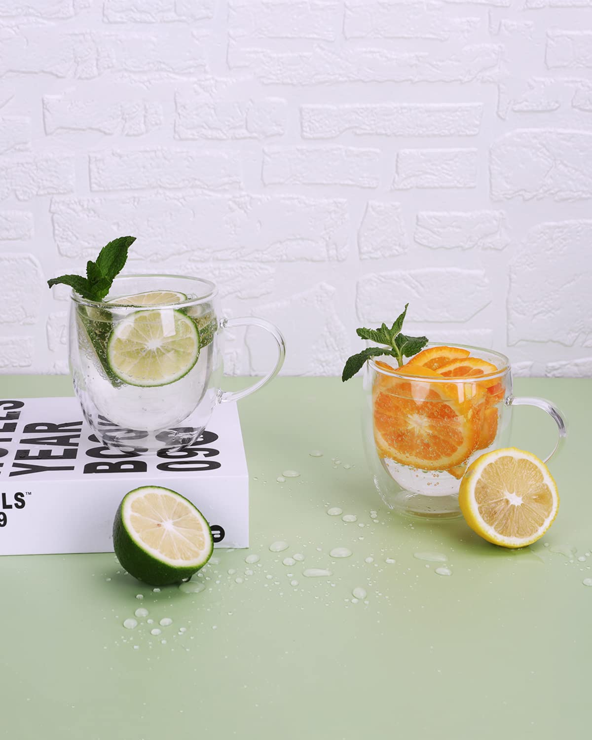 LIBWYS 4 Pack 250ml Double Walled Glass Coffee Mugs with 4 Spoons, Cappuccino Latte Tea Cups with Handle, Heat Resistant Drinking Glasses