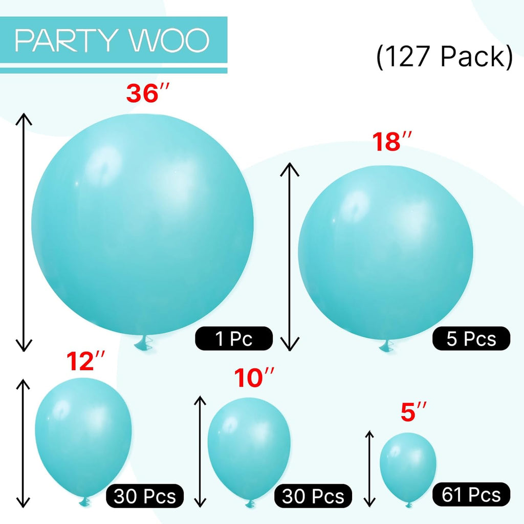 PartyWoo Teal Balloon Arch Kit - 127-Piece Set with 5 to 18-Inch Balloons for Baby Showers & Birthdays