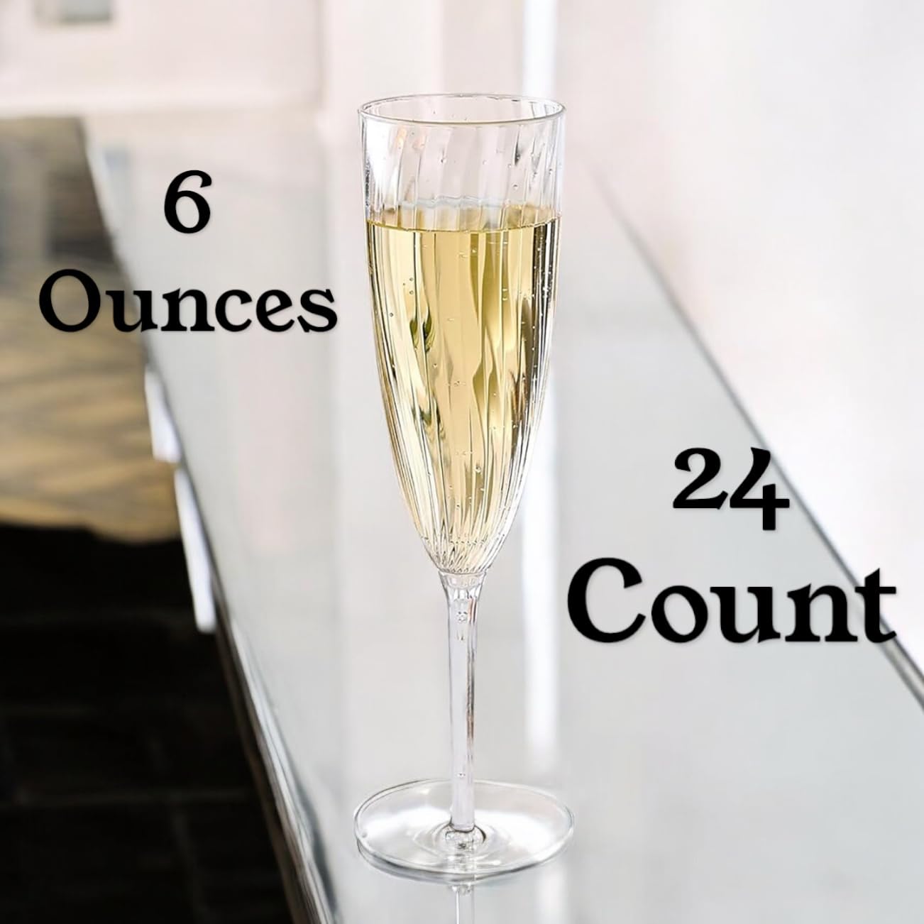 Oojami 6 Oz Plastic Champagne Glasses 24 Pack, Hard Disposable Plastic Champagne Flute Party Wedding Toasting Drinking Champagne Flutes (Gold Rim)