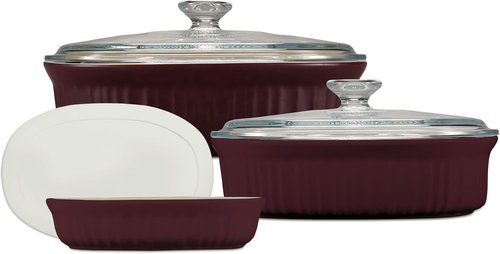 CorningWare Ceramic Bakeware Set - 6-Piece Chip & Crack Resistant Stoneware | Microwave & Oven Safe, French Cabernet