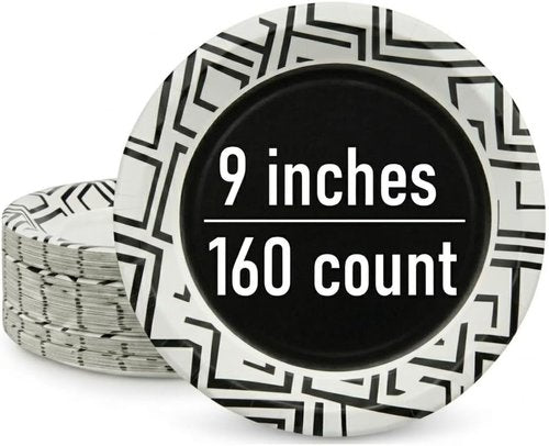 Decorative Paper Plates by [Brand Name] - 9 Inch, Soak Proof & Microwave Safe - 160 Count Bulk Pack for Parties & Everyday Use