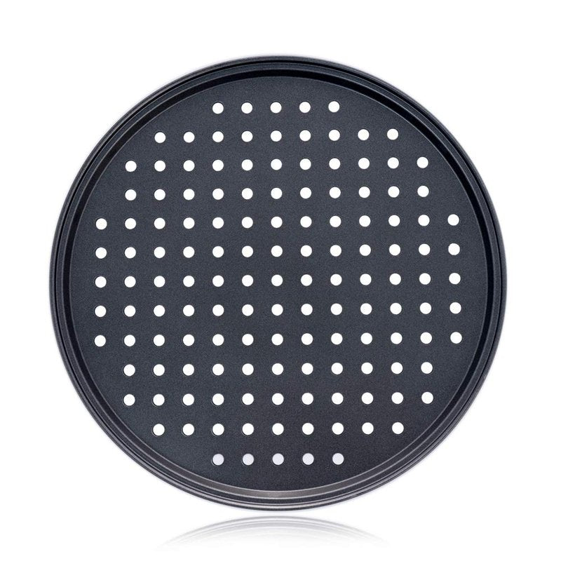 Pizza Pan With Holes, 2 Pack Carbon Steel Perforated Non-Stick Tray Tool Crispy 12inch Round for Home Kitchen