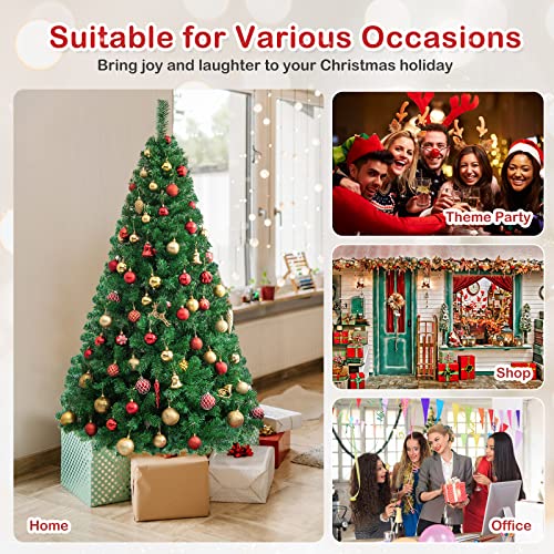 6ft HappyGrill Artificial Christmas Tree Unlit Green with Metal Stand (6ft)
