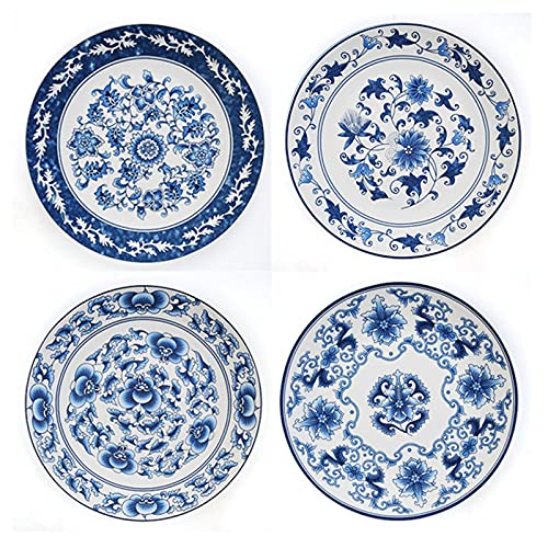 Blue and White Porcelain Decorative Plate, 10-Inch Floral Ceramic Ornament