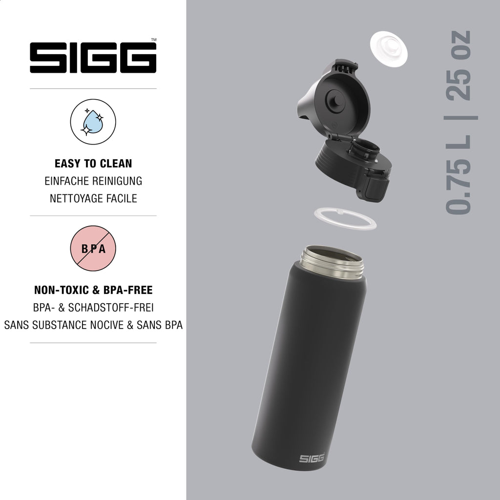 Sigg - Reusable Water Bottle - Shield ONE - Leakproof - Recyclable - BPA Free - Black - 25 Oz