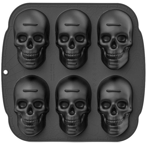 6 Cavities Large Skull Cake Pan Silicone Mold - 3D Skull Ice Cube Mold, Halloween Silicone Molds Bpa Free for Chocolate, Jelly, Wax Melt, Ice Cubes, Gelatin and Resin