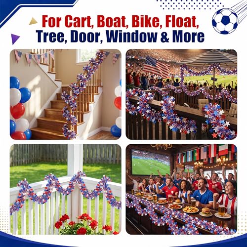 50ft Patriotic Star Tinsel Garland - Red White & Blue July 4th Decor