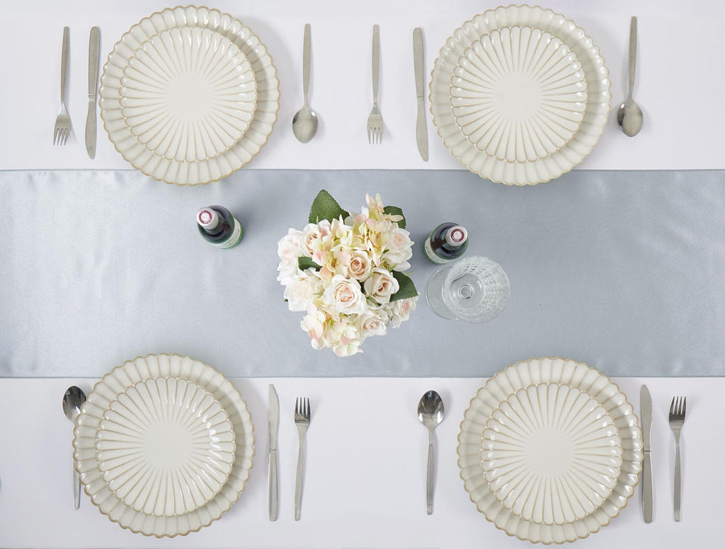 Skiennix Silver Table Runner - Satin Silk-Like Smooth Decor | 12 Pack, 12x108 Inches for Weddings & Parties