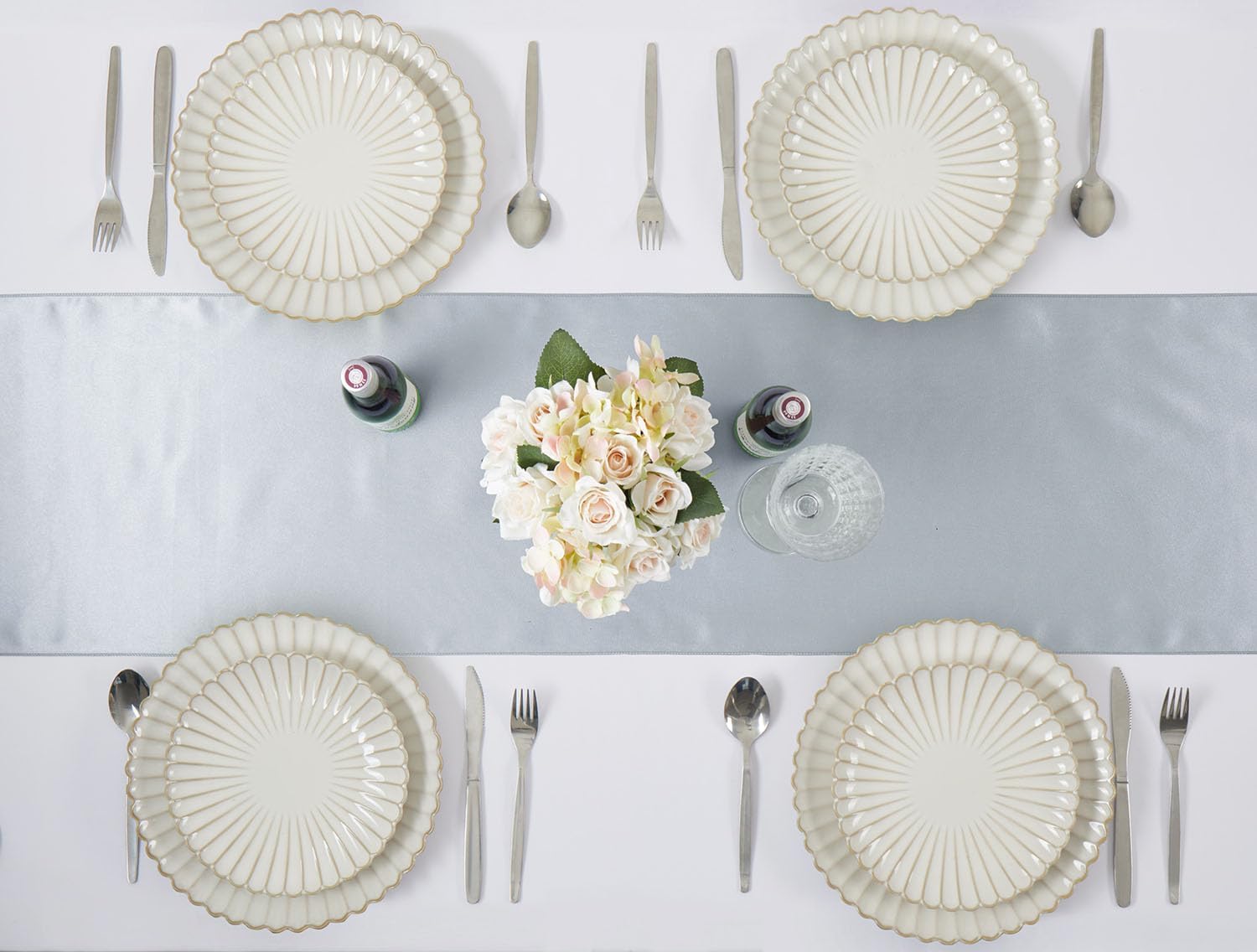 Skiennix Silver Table Runner - Satin Silk-Like Smooth Decor | 12 Pack, 12x108 Inches for Weddings & Parties