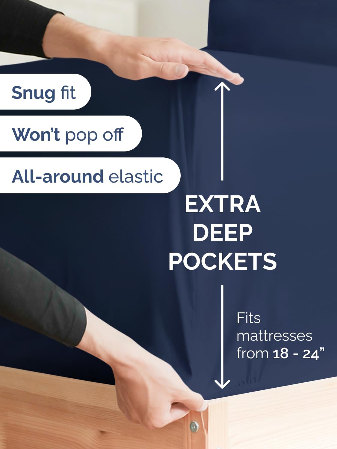 Skiennix Extra Deep Queen Sheet Set | 6-Piece Breathable Cooling Bedding - Soft, Wrinkle-Free Navy Blue