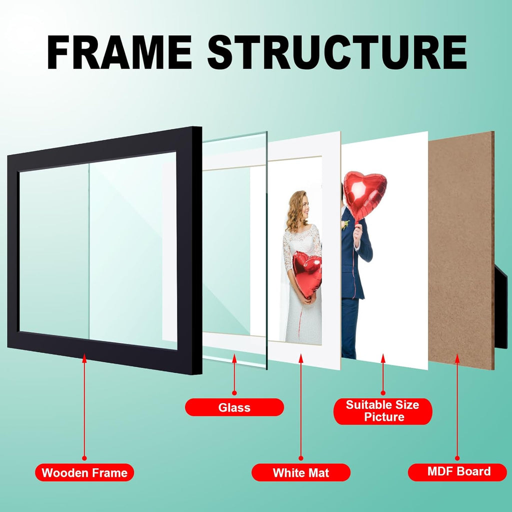 RPJC 11x14 Inch Picture Frame - Solid Wood & High Definition Glass for 8x10 or 11x14 Photos - Black
