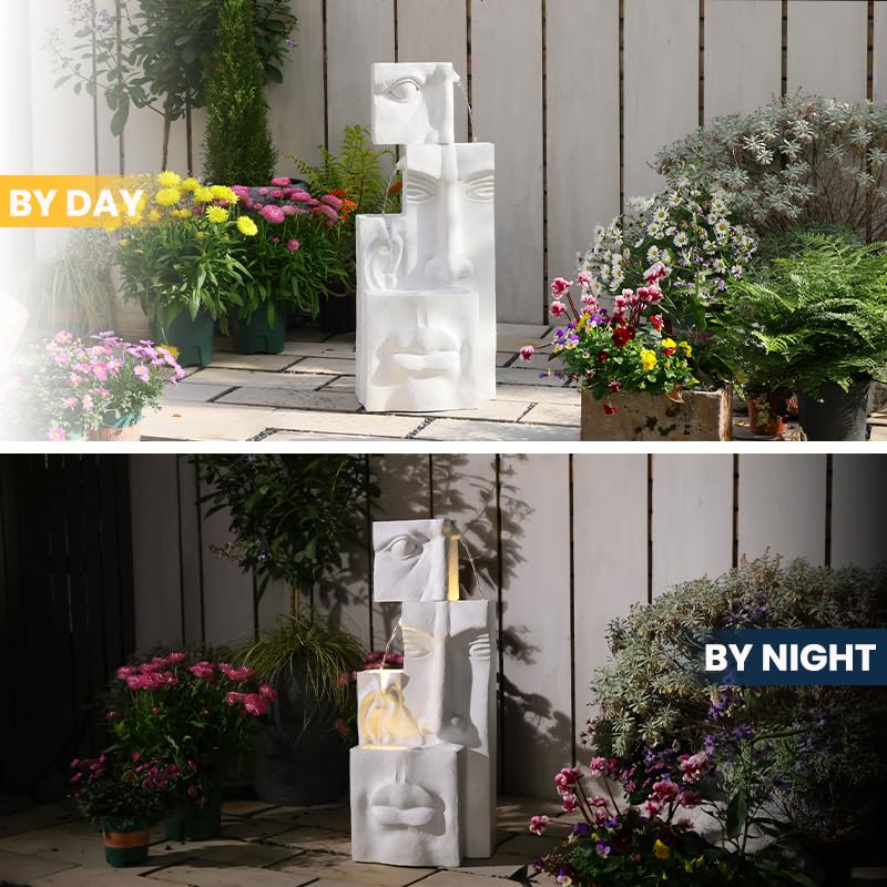 35.2-Inch Modern Floor Standing Waterfall Fountain with LED Lights