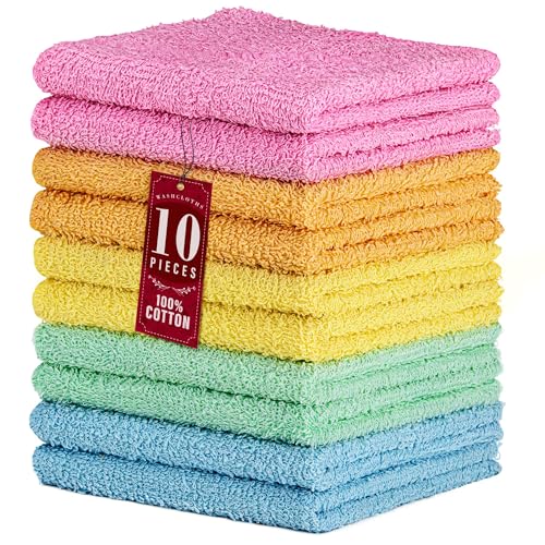 DecorRack 10 Pack 100% Cotton Wash Cloth, Luxurious Soft, 12 x inch