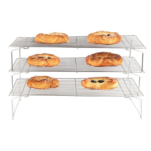 Restaurantware Met Lux 15.7 x 9.8 x 8.3 Inch Wire Baking Rack Set 1 Dishwashable Oven Wire Rack Set - 3-Tier Design Oven-Ready Up To 575F Stainless Steel Cooling Rack Set With Collapsible Feet