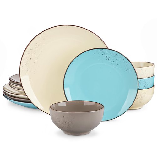 vancasso Navia Dinnerware Sets, Stoneware Plates and Bowls Sets, Dinner Salad Dessert Plates and Cereal Bowls Set, Dishes Set for 4, Spray Spot Patterned, Multi-Color