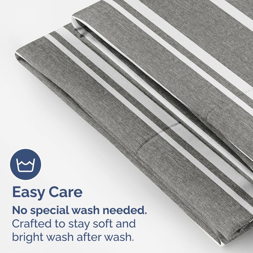 Standard Pillow Cases Set of 4 - Soft Hotel Quality Covers for Cozy Bedding - Machine Washable Grey Stripes