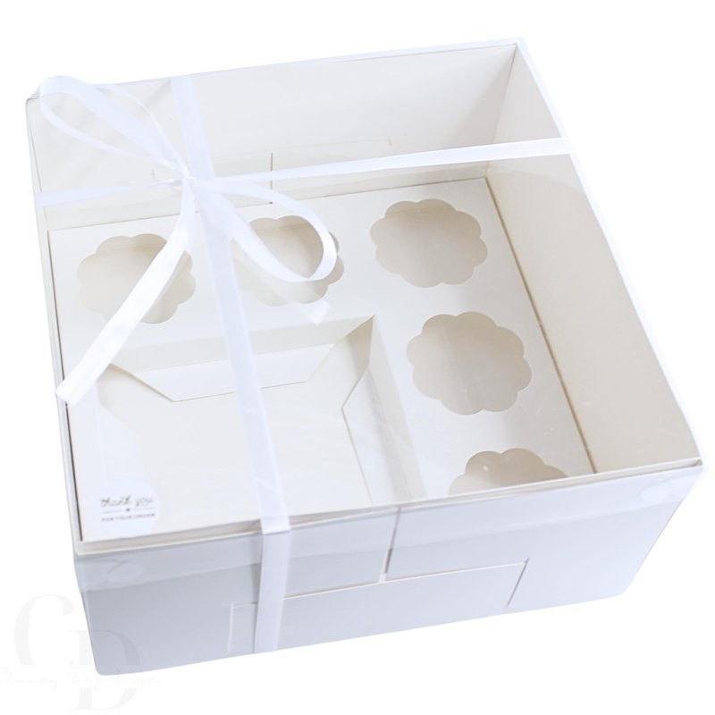 Chaney Depot LLC Bento Cake and Cupcake Box, 5 Cupcake Cavities and 1 4-5in Cake Slot Easy Assembly - 15 Pack, 10x10x4.75 Inches