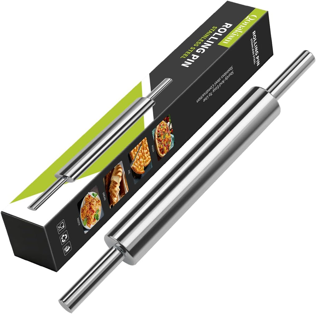 Skiennix Rolling Pin - 17-Inch 304 Stainless Steel Dough Roller for Baking Pizza & Cookies
