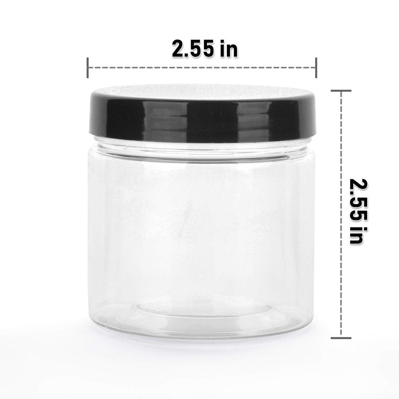 Healthy Packers® Small Plastic Jars with Lids 4 oz, 12-Pack - Clear Plastic Jars with Screw-On Tops for Slime, Crafts, Body Butter, Sugar Scrubs, Cosmetic Storage, Small Containers with Lids (Black)