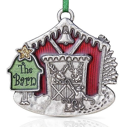 Danforth 2023 Reindeer Barn Christmas Ornament Pewter Handcrafted Holiday Decor