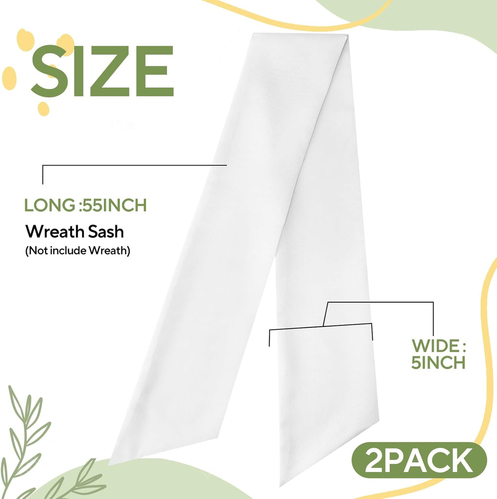 White Wreath Sash | 2 Pcs Linen Ribbon Bow for Front Door & Porch Garland Decor