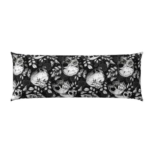 Black White Flower Sugar Skull Body Pillow Cover Pillowcase for Adults Women Men Long Body Pillow Case Cover with Zipper One Size