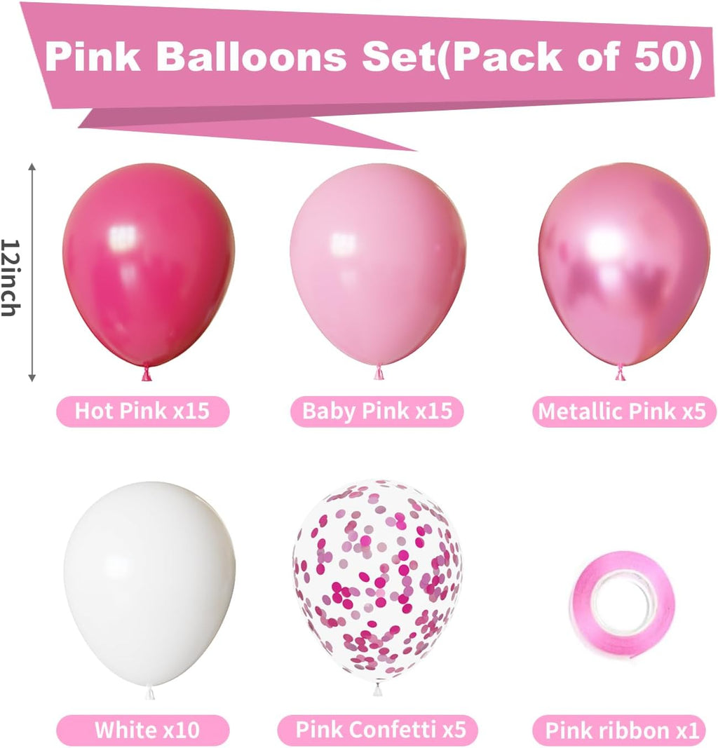 Skiennix Pink and White Balloons Kit - 50pcs 12 Inch Latex Balloons with Confetti for Parties