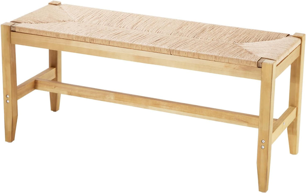 VEVOR Rattan Bench - 40" Wooden Entryway Bench with Oak Legs | Hand-Woven Boho Style for Living Room & Bedroom