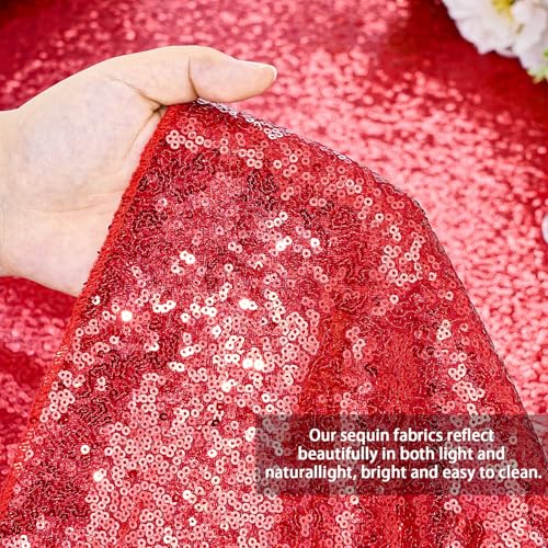 QueenDream Red 90 Inch Round Sequin Tablecloth for Party & Wedding