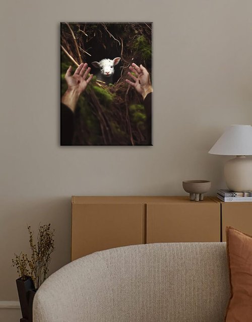 DJSYLIFE Jesus Christ Wall Art - Inspirational Canvas Poster of Saving Lost Lamb | Modern Religious Decor for Home & Church