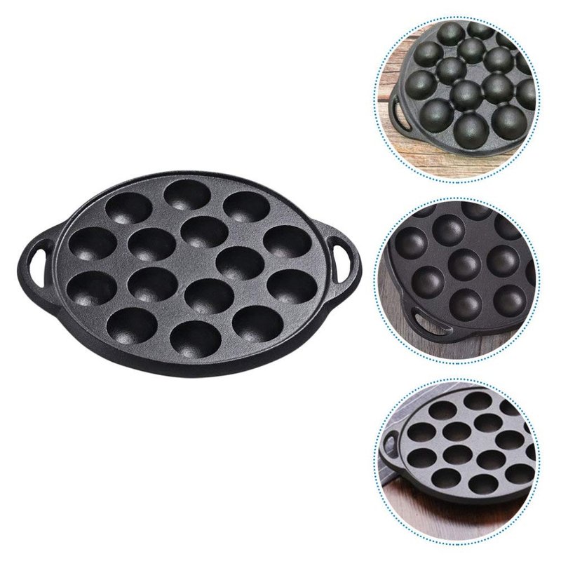 Cabilock Mini Cake Pans Cast Iron Snail Escargot Plate 15 Compartment Holes Black Pancake Mold