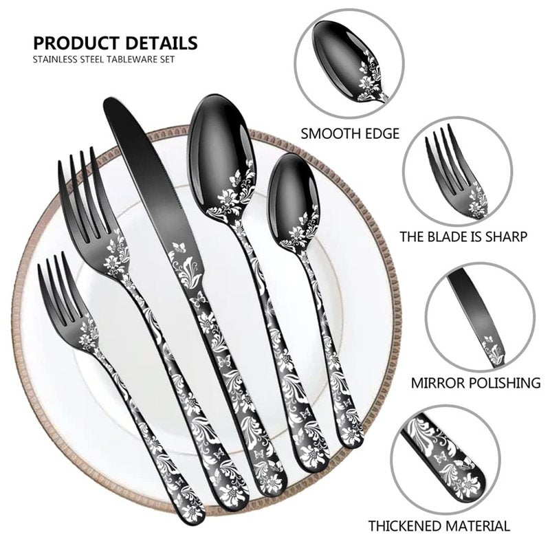 XIAOYU 40 Piece Silverware Set, Stainless Steel Flatware Set, Service for 8, Unique Pattern Design, Includes Dinner Knives/Forks/Spoons, Mirror Polished Cutlery Set, Gold
