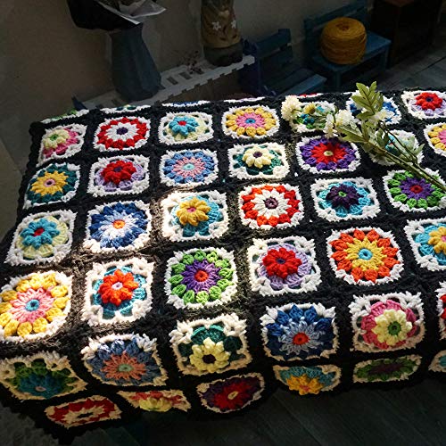 CZQLWW Handmade Crochet Throw Blanket 47x31 in Black – Boho Granny Style